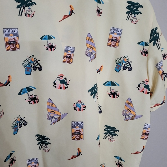 Adidas Originals Enjoy Summer Button Down Yellow Shirt Mens Large - Picture 6 of 8